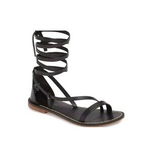 Soludos Venus Leather Gladiator Ankle Tie Wrap Sandal Black Lace up Size 10